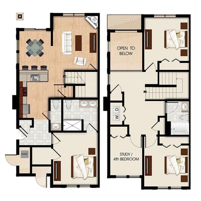 A - 3 Bed 2.5 Bath Townhouse + Study